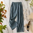 thumbnail image 2 of Ladies Linen Side Pleated Pants Casual Loose Fit Trousers Wide Leg Bottoms Breathable Comfortable Summer Vacation Beach Holiday Fashion | CSEONE,Blue XL, 2 of 7
