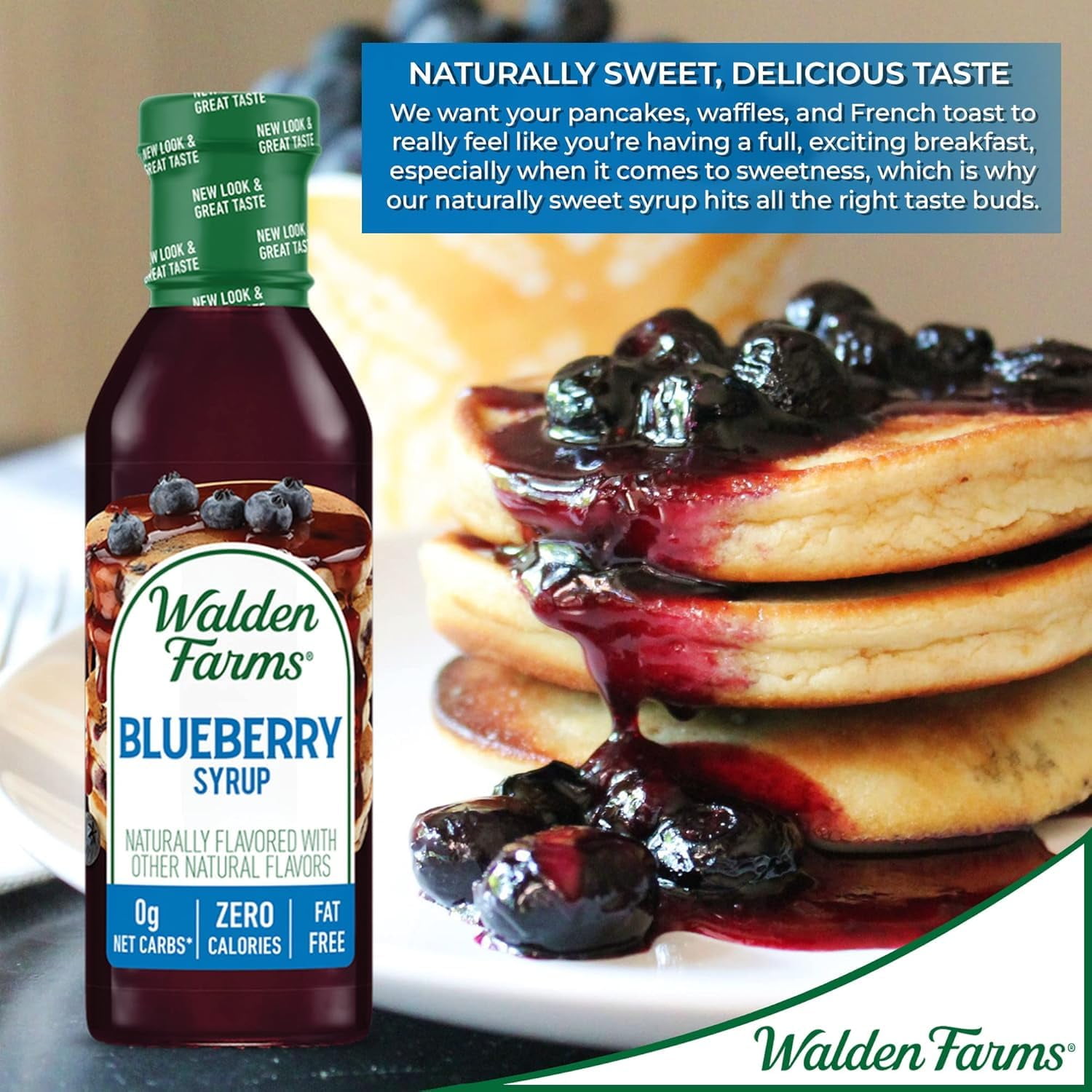 Walden Farms Blueberry Sugar Free Syrup For Pancakes, Waffles, French Toast, And Fresh Pastries, 0G Net Carbs, Calories, Fat, Or Gluten, Kosher Certified, 12 Oz. Bottle, 2 Pack