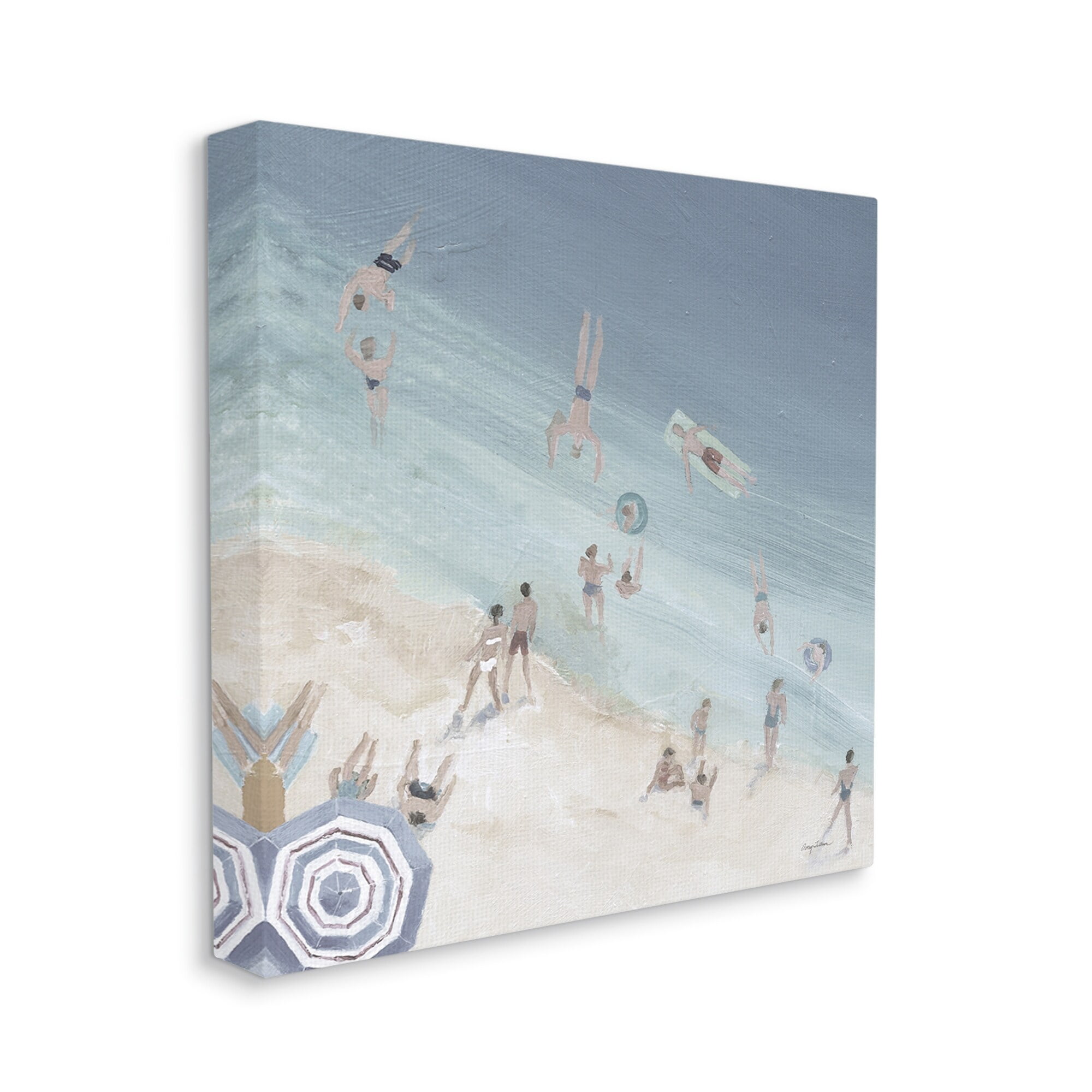 Stupell Industries Muted Blue Aerial Beach Scene Ocean Coast Crowd, 24 x 24,Design by Avery Tillmon
