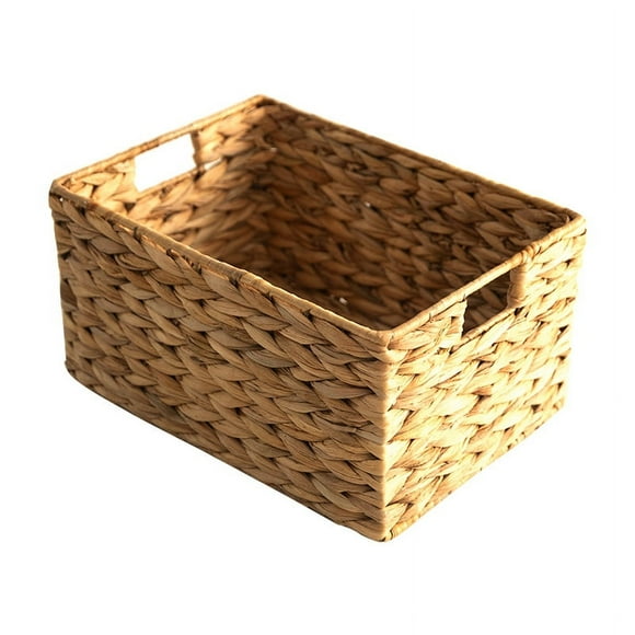 Wicker Basket for Living Room Dressing Room Bedroom, Stylish and Practical Storage Bin with Built-in Handles, Natural Hyacinth Collapsible Design, Portable Laundry Bin with Large