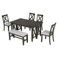 thumbnail image 3 of HANSHE Dining Table Set for 6, Farmhouse Dining Table Set with Foldable Table, Bench & 4 Chairs, Kitchen Table Sets with Chairs, Dining Room Set for Home Apartment Dorm, Espresso, 3 of 10