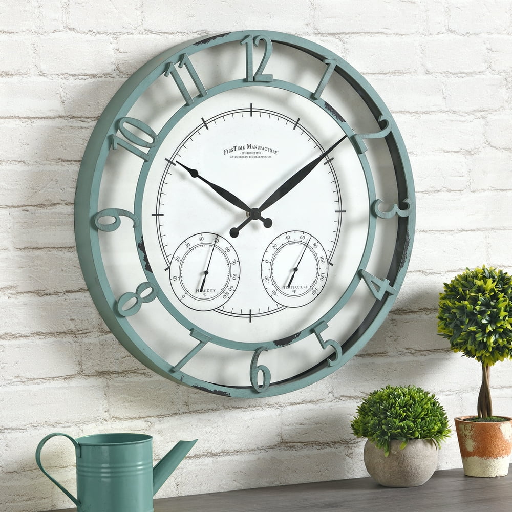 FirsTime & Co.® Laguna Farmhouse Outdoor Clock, Aged Teal, 18 x 2 x 18