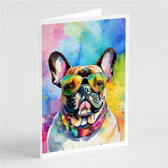 French Bulldog Hippie Dawg Greeting Cards Pack of 8 7 in x 5 in