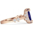 thumbnail image 5 of Marquise Halo Beaded Ring Blue Sapphire Cubic Zirconia Rose Tone 925 Sterling Silver, Size 5, 5 of 7