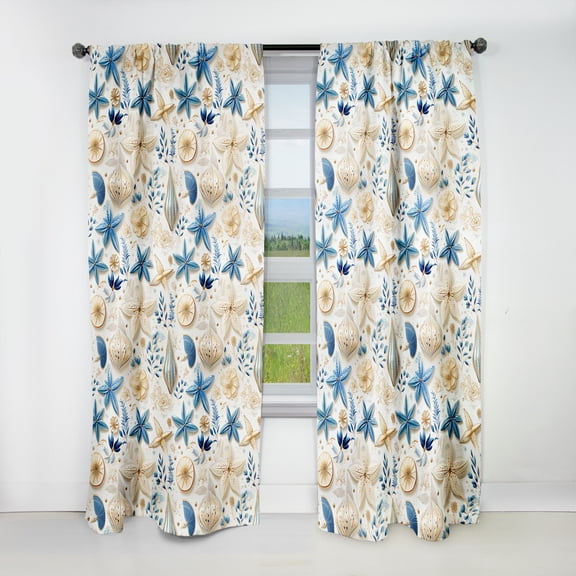 Designart "Seashell Coastal Serenity II" Floral Blackout Curtain Panels