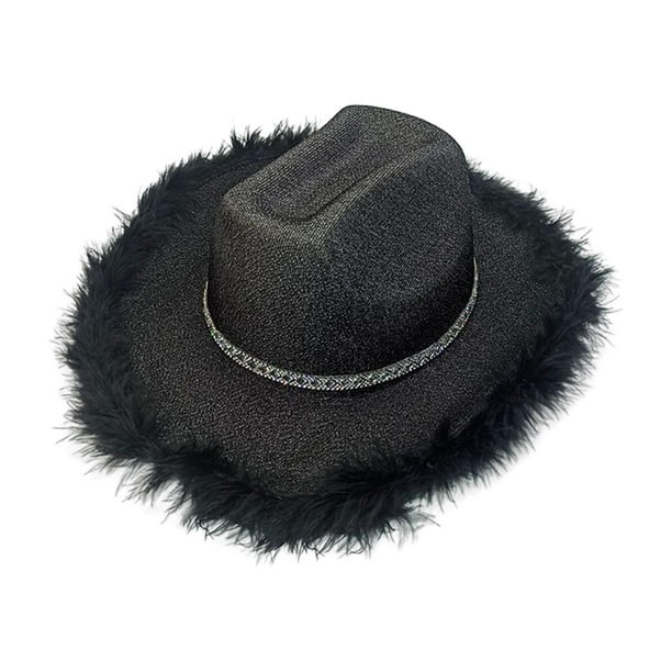 Sombrero de vaquero Zulema brillante disfraz con adorno de plumas artificiales negro