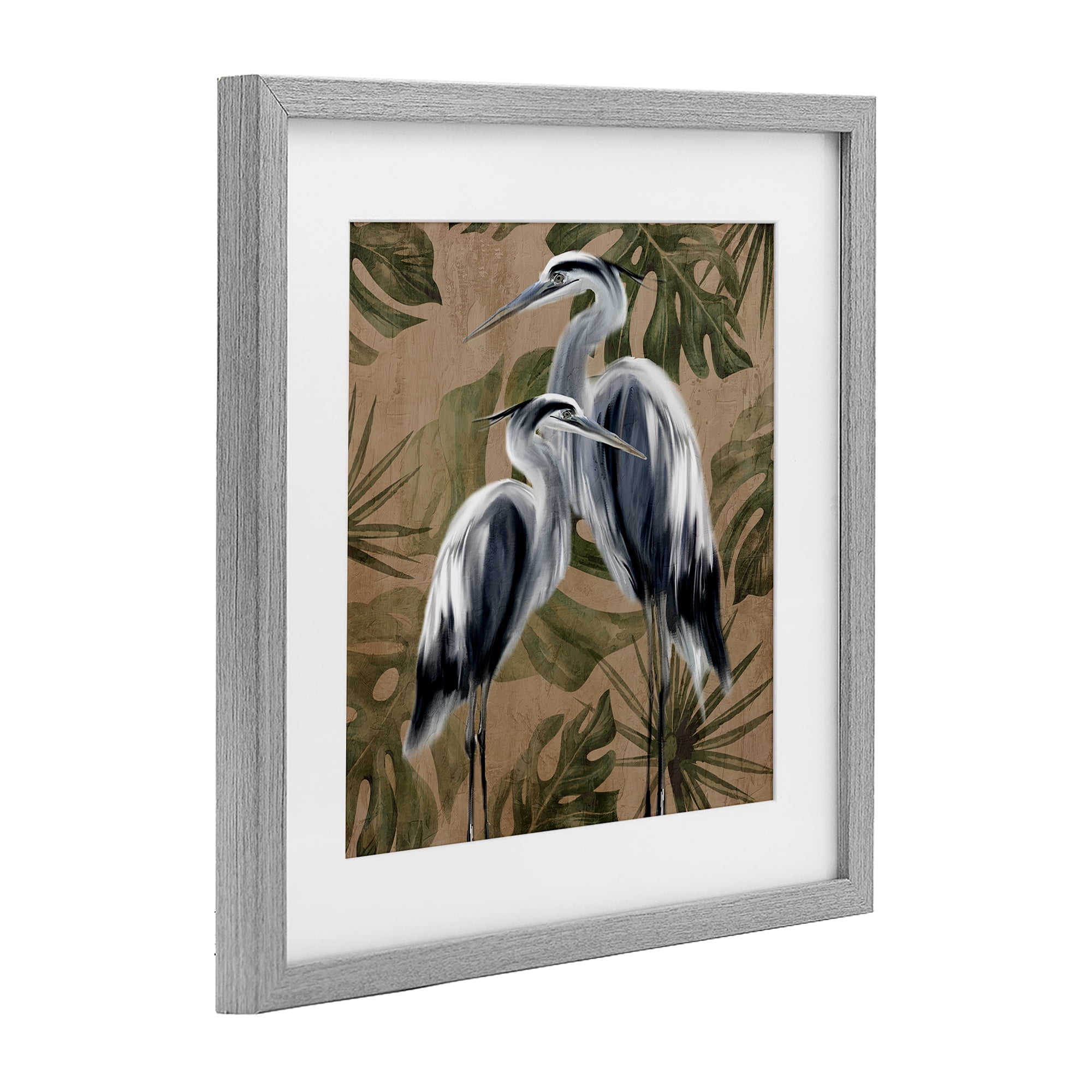 Stupell Industries Two Herons over Tropical Leaves Gray Framed Print Under Glass, design by Kim Allen