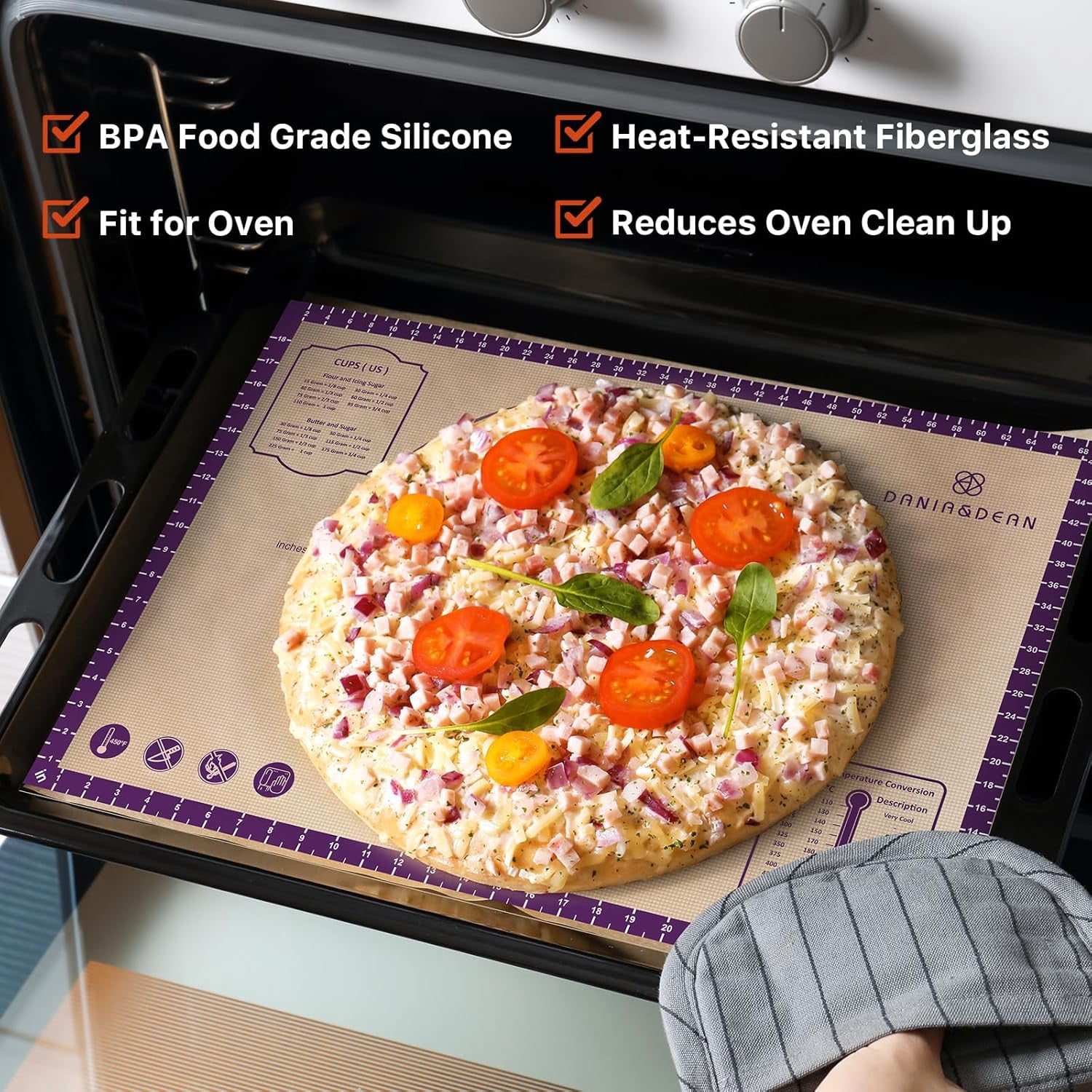 KitchenKey Baking Mat, 28" x 20" Silicone Food Grade Extra Large Non Stick Baking Sheet Mat with Measurement Non-slip Dough Rollin Counter Mat for Making Cookies, Macarons, Bread and Pastry
