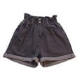 thumbnail image 4 of Women's Pants Gsakboxl Women Plus Size Paper Bag Waist Denim Shorts Button Roll Up Hem Loose A-Line Wide Leg Slim Fit Casual Hot Pants Grey 5XL, 4 of 7