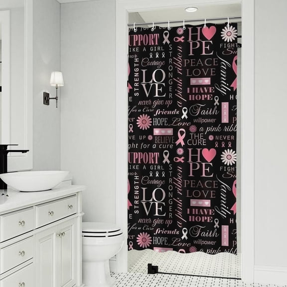 Pink Breast Cancer Awareness Pattern Shower Curtain 36"x72" ,Bathroom Decorative Shower Curtains Set with 12 Hooks,Modern Waterproof Washable Shower Curtain