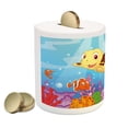thumbnail image 2 of Turtle Piggy Bank, Funny Style Underwater Sea Animals Turtle and Fish Pattern, Ceramic Coin Bank Money Box for Cash Saving, 3.6" X 3.2", Multicolor, by Ambesonne, 2 of 4