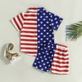thumbnail image 4 of Independence Day Boys Girls Clothes Suits 1 2 3 4 5 6 Years Contrast Color Stripe Stars Print Short Sleeve Shirts Tops and Shorts 2Pcs Set, 4 of 6