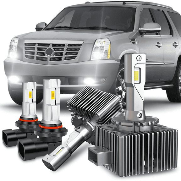 Fits 2007-2014 Cadillac Escalade Headlights Bulb D1S LED High Low Dual Beam 9145 Fog Light Set,4pcs 6500K White Light for Xenon Headlamp Upgrade Replace