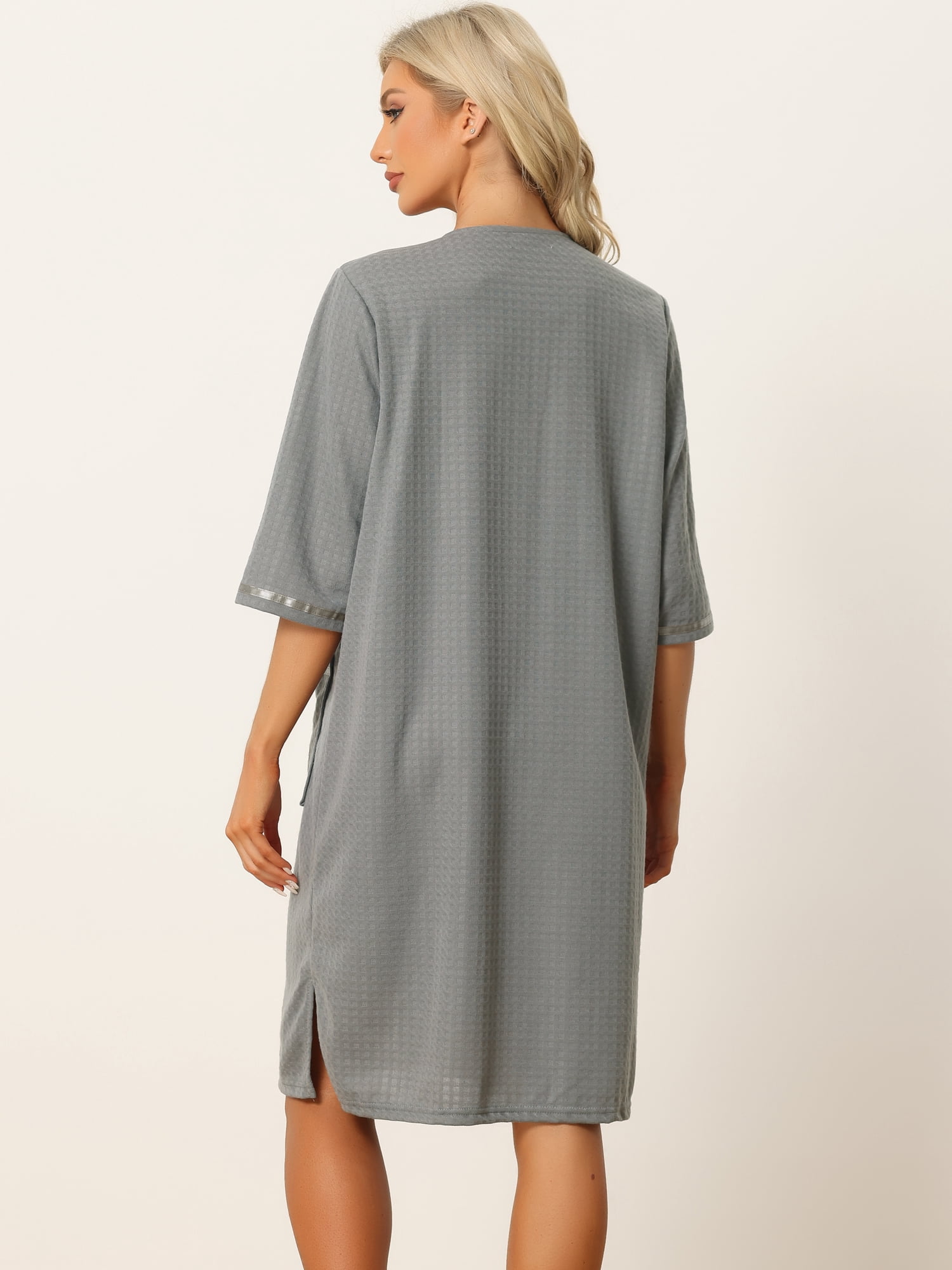 DARING DIVA Women's Waffle 3/4 Sleeves Bathrobe Loungewear Zipper Up Robes L Gray