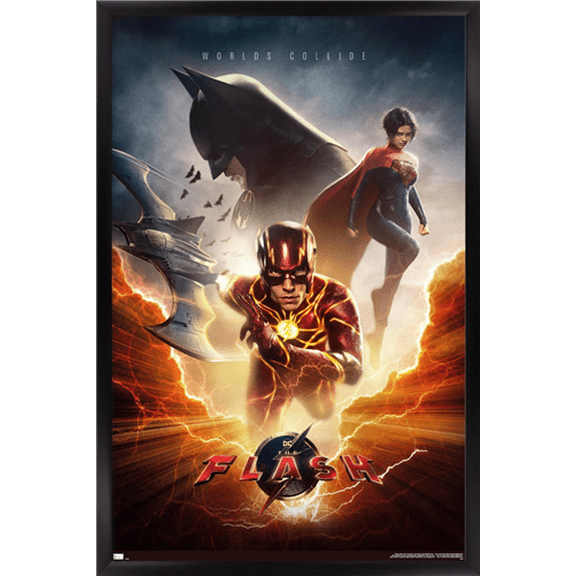 DC Comics Movie The Flash - Trio One Sheet Wall Poster, 14.725" x 22.375" Framed