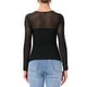 thumbnail image 3 of INSPIRAR CHIC Blusa de Mujer de Manga Larga de Malla Transparente con Cuello Redondo de Doble Capa para Fiesta Club Tops XS Negro, 3 of 6