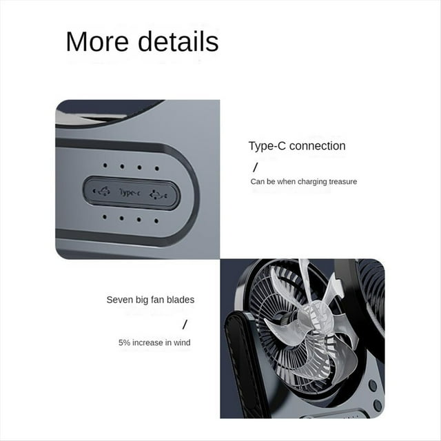 Ventilador de Camping con Iluminación LED, Circulador Portátil de Escritorio Recargable, Ventilador para Exteriores, Ventilador Eléctrico con Cabezal Agitador, 15000mAh