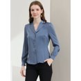 thumbnail image 2 of DARING DIVA Women's Flat Collar Button Down Office Satin Shirt XL Grey Blue, 2 of 6