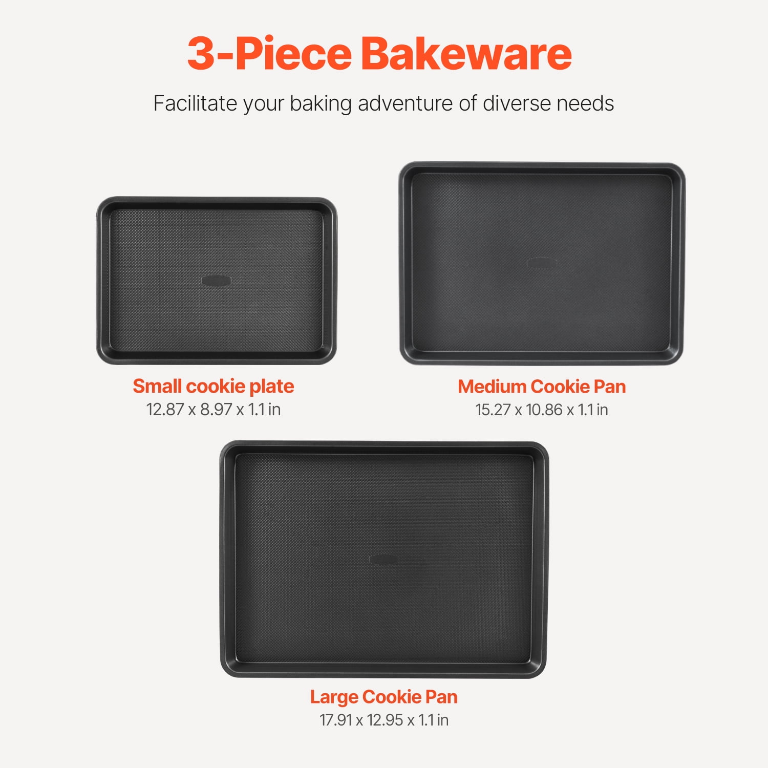 KFFKFF Cookware Set, Trio, Carbon Steel Nonstick Baking Sheets & Trays, Oven-Safe Kitchen Bakeware Sets with Silicone Grips, Effortless Cleaning, Ideal for Baking Cookies, Cakes, Muffins, and Bread