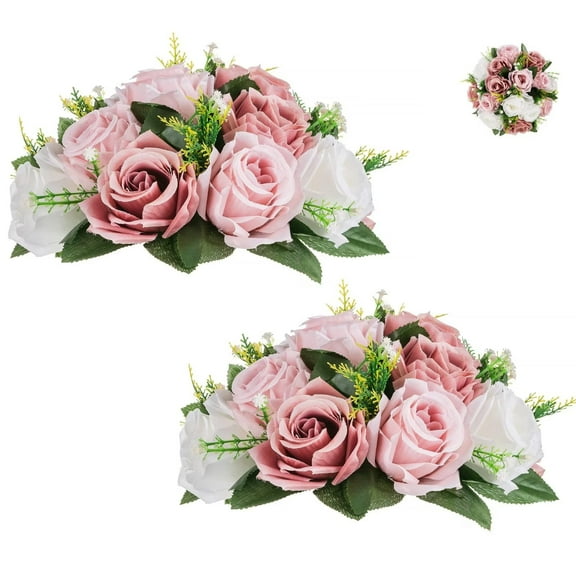 Silk Flower Balls for Centerpieces 2 Pack Pink Dusty Roses Artificial Floral Arrangement for Wedding Decor