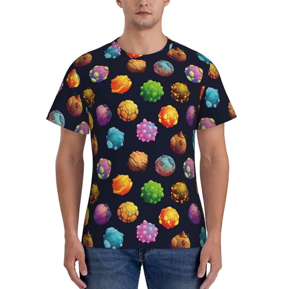 Vsdgher Lovely Planet Print Men's Dry Fit Mesh Athletic Shirts Moisture Wicking Tennis T-Shirt Tops