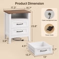 thumbnail image 3 of Asofer Nightstand with Charging Station, 2 Drawers - Modern Wood Bedside Table, White, 3 of 9