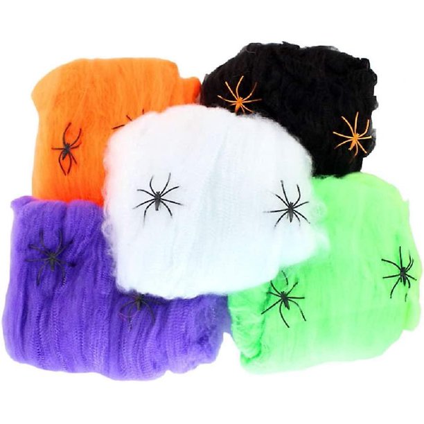 5 uds casa embrujada de Halloween suministros de decoración de Bar araña de telaraña con una pequeña araña de algodón de color