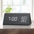 thumbnail image 5 of Reloj digital LED electrónico de madera con pantalla de tiempo, reloj con detección de temperatura y humedad para dormitorio, 5 of 5