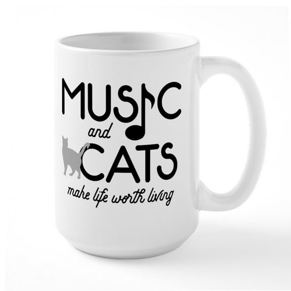 CafePress - Music And Cats 15 Oz Ceramic Mug - 15 oz Ceramic Large White Novelty Mug