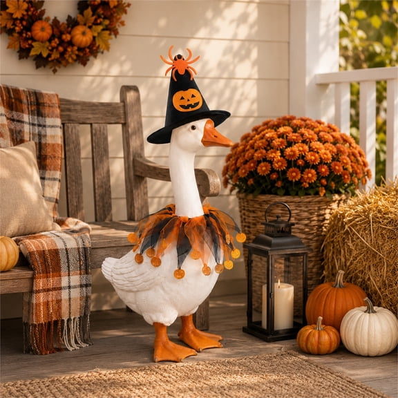 Boovnll Halloween Decorations Porch Bird Outfit Set – Funny Goose Costume with Witch Hat for Outdoor Yard Decor, Garden Patio Holiday Party Decoration