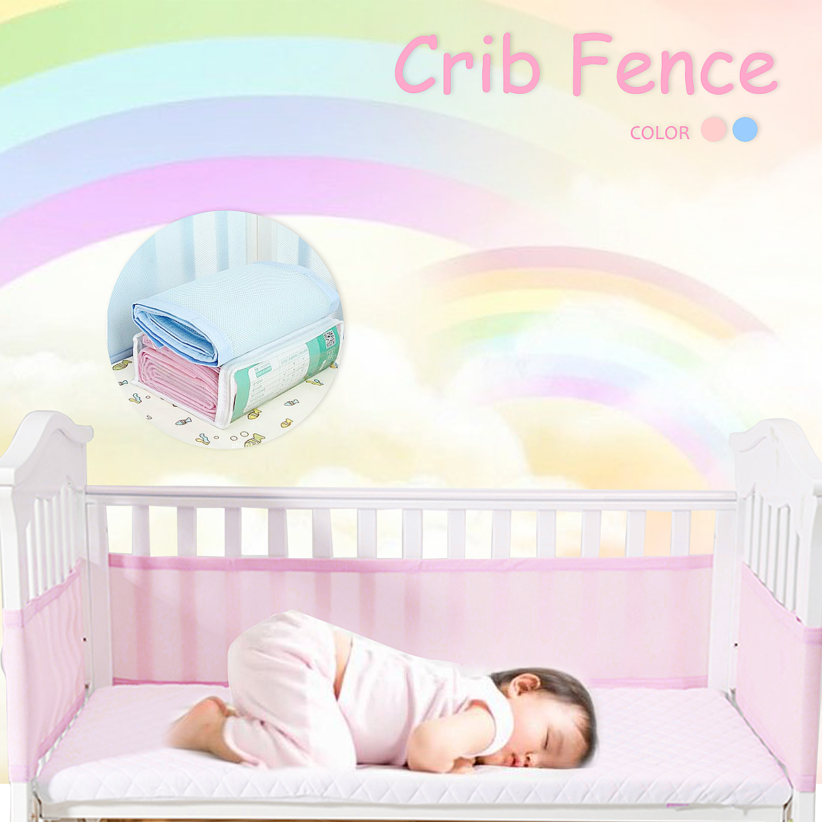 3D net cloth Breathable Baby 4 Sides Mesh Liner crib fence kit,Can Effectively Prevent The Baby