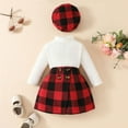 thumbnail image 2 of Odeerbi 6M-4Y Toddler Girls Cotton Outfits Long Sleeve Mock Neck Tops Plaid Skirt with Beret Hat Three-piece Set Casual Skirt Set Toddler Girls Clothes, 2 of 8