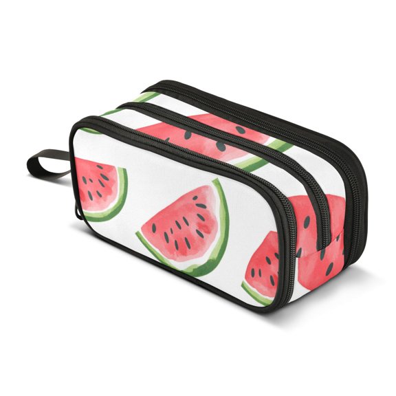 FORMRS Pencil Case with 3 Compartments Zipper Pouch, Elementary School Level and up, White Watermelon