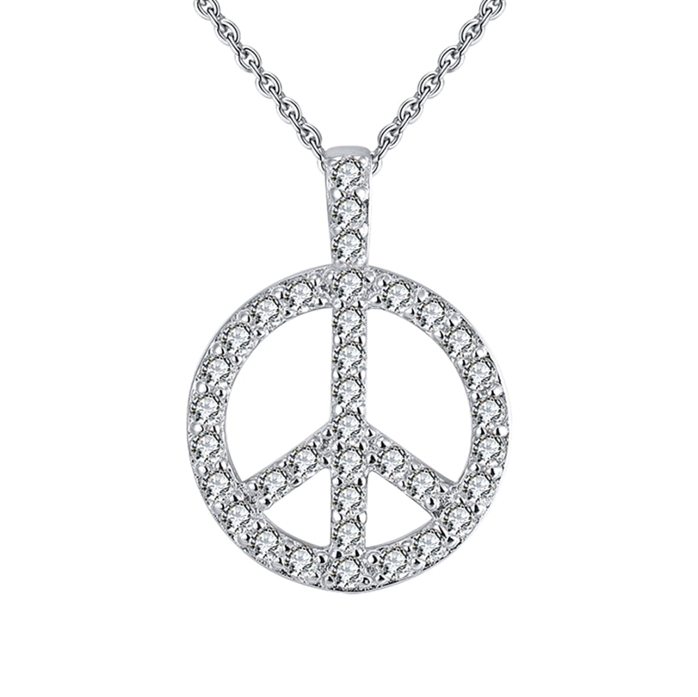 Royal Lion Silver Round Necklace Rainbow Peace Symbol Sign