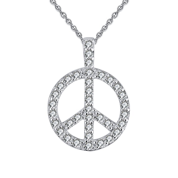 Peace Sign Pendant Necklace for Women Sterling Silver Clear Cz Ginger Lyne Collection