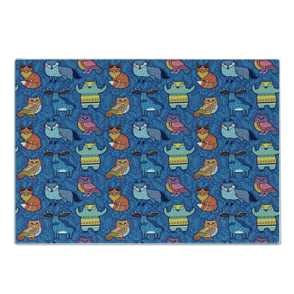 Forest Friends Cutting Board, Themed Cartoon Pattern with Ornamental Animals, Decorative Tempered Glass Cutting and Serving Board, in 3 Sizes, by Ambesonne