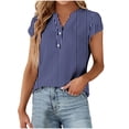 thumbnail image 2 of WREESH Women's Striped Henley Shirt Casual Tops with Print Blouses and Button Shirts Short Sleeve V-Neck T-Shirt Blue, 2 of 6