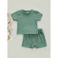 thumbnail image 2 of Chollius Newborn Baby Boy Girl Casual Outfit Solid Color Ribbed Short Sleeve Tops High Waist Tie-up Shorts, 2 of 8