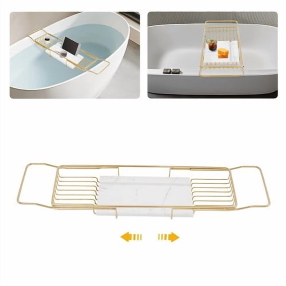 Gold White Bathtub Tray, Expandable Bathtub Tray, Bathtub Tray with Marble Board
