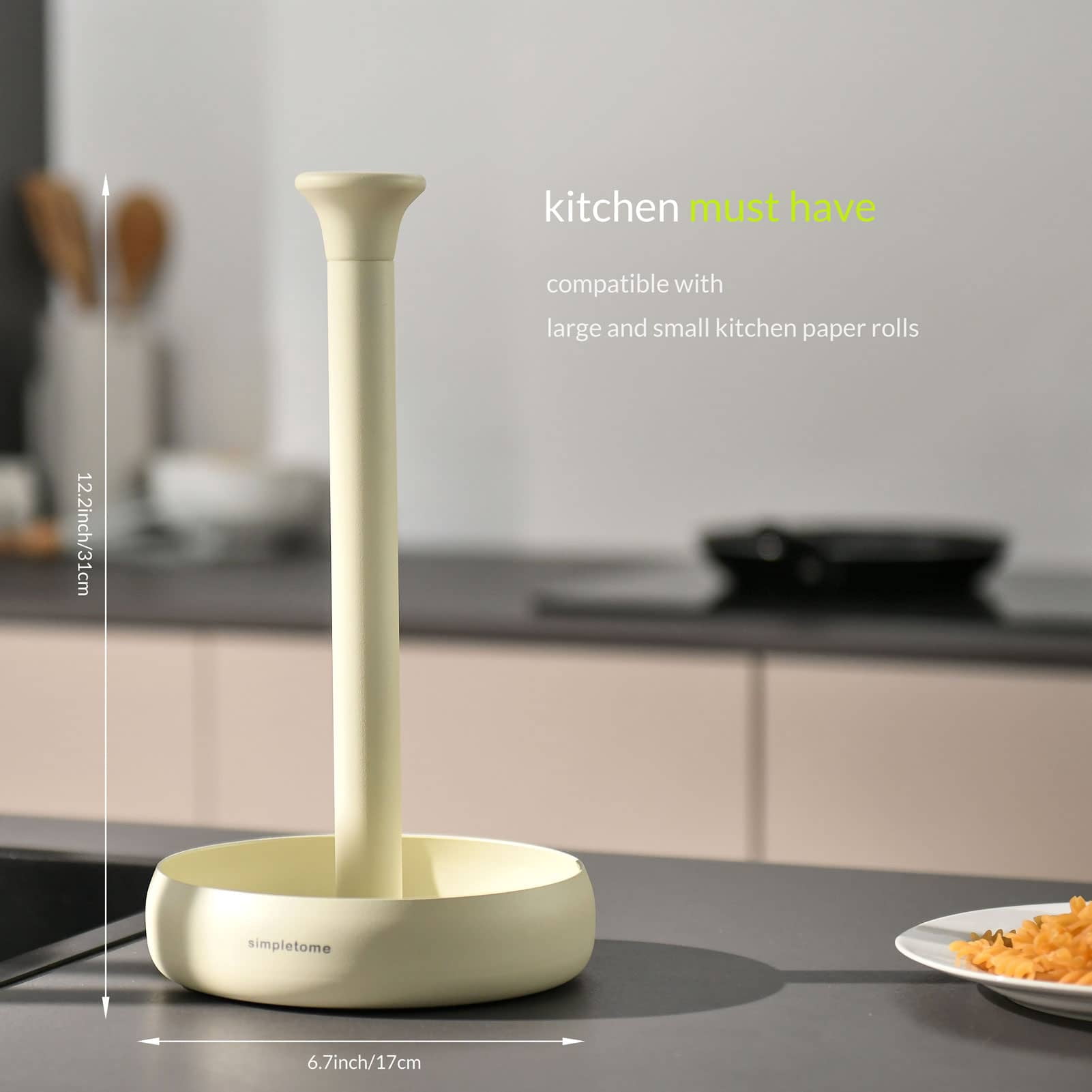 simpletome Paper Towel Holder Countertop ONE HAND Tear Keep It Rolled Up Weighted Base