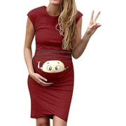 Women Print Pregnant Maternity Maternity Props Cute Baby Bodycon Casual Mini Dresses