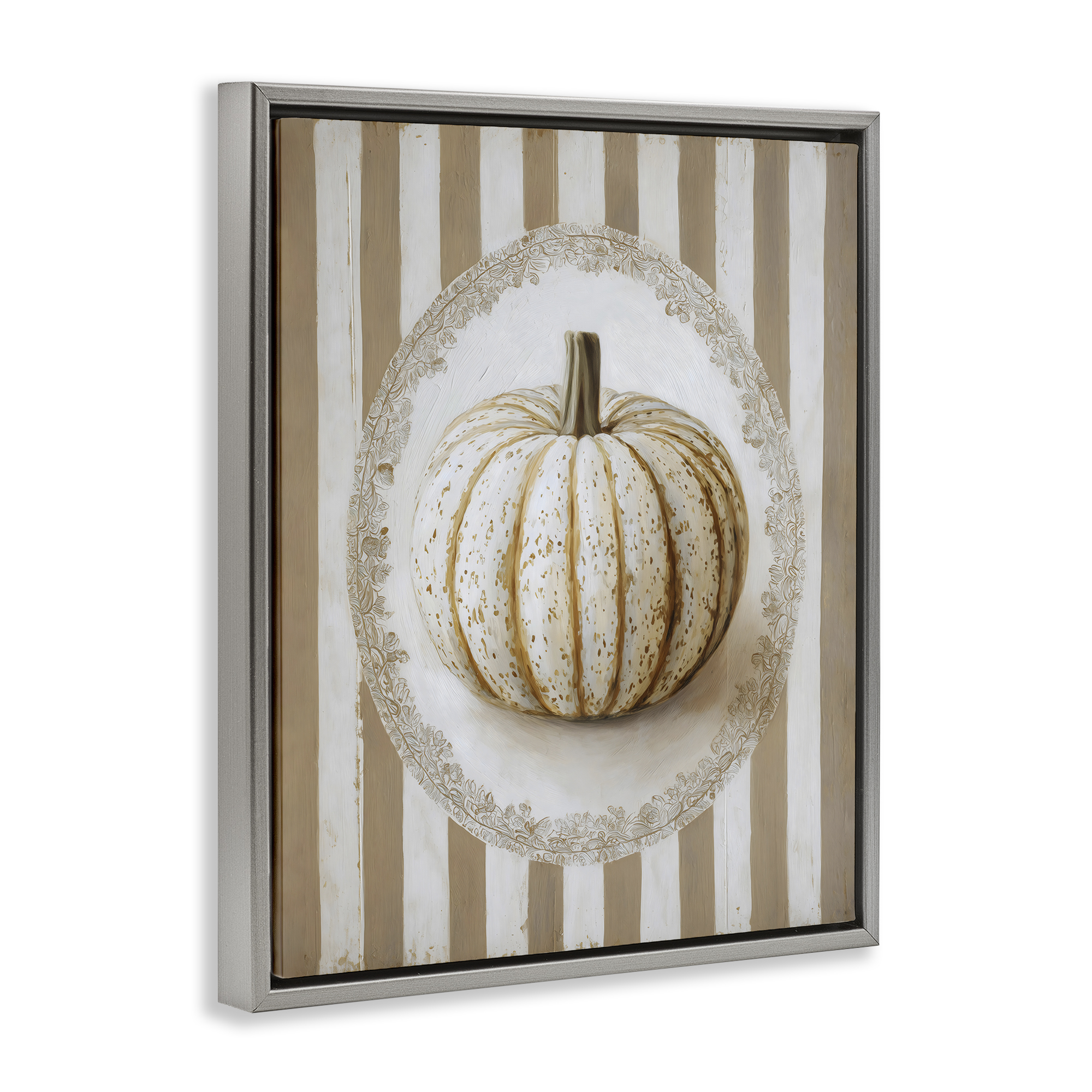 Beige Stripes Pumpkin Gray Framed Floater Canvas Wall Art, design by Arlington Prints