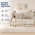 thumbnail image 2 of Miniyam Twin Size Floor Bed, Kids Wood Bed Frame with Guardrails, Side Bookshelf, Nude and White, 2 of 7