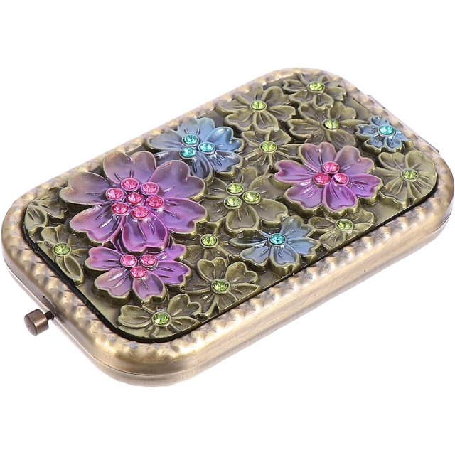 2 piezas Espejo de maquillaje con flores Espejo de mano para billetera de viaje Espejo de bolsillo con billetera vintage Espejo portátil Espejo de maquillaje portátil Espejo cosmético pequeñ