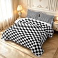 thumbnail image 3 of Manfei Vintage Grid Twin Quilt Set,Modern Checkered Twin Coverlet Set,Black White,2 Pieces,1 Bedspread and 1 Pillowcase, 3 of 7