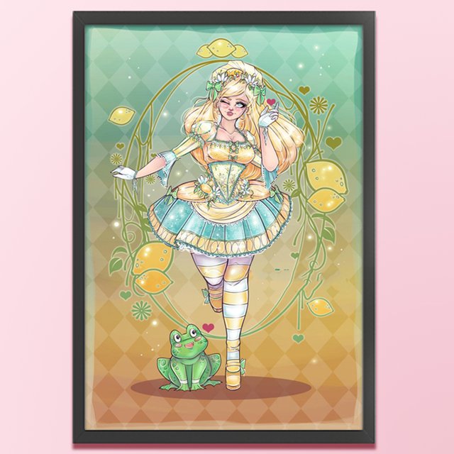 Cuadros Decorativos Bordado completo Hilo de algodón ecológico 11CT Impreso Lemon Girl Frog Kit de punto de cruz Wdftyju embutido en tela