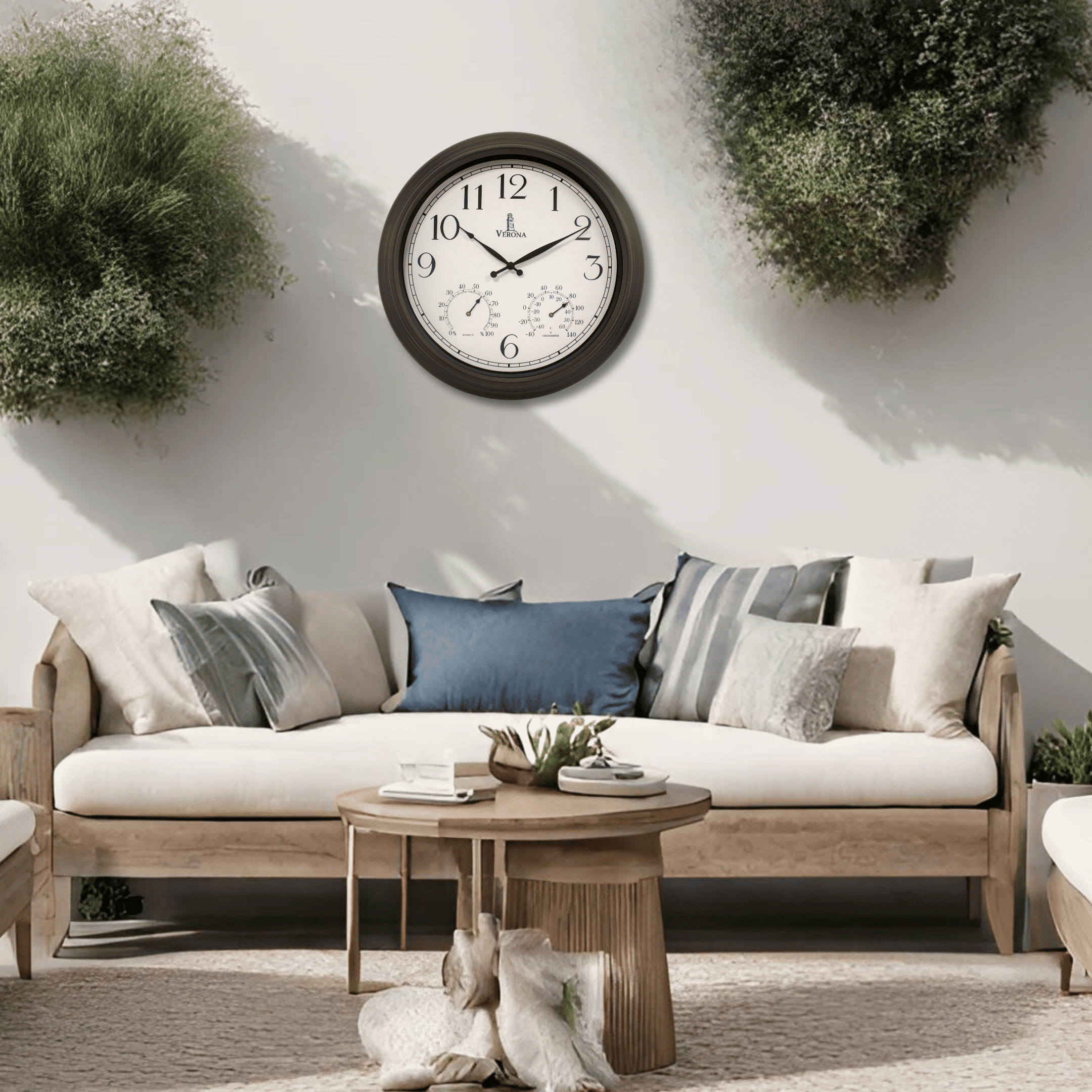 Outdoor Clock for Patio Large Waterproof with Thermometer - Black 18 inch Indoor Outdoor Clock with Temperature and Humidity for Wall - Weatherproof, Accurate & Easy to Read for Pool, Patio & Garden