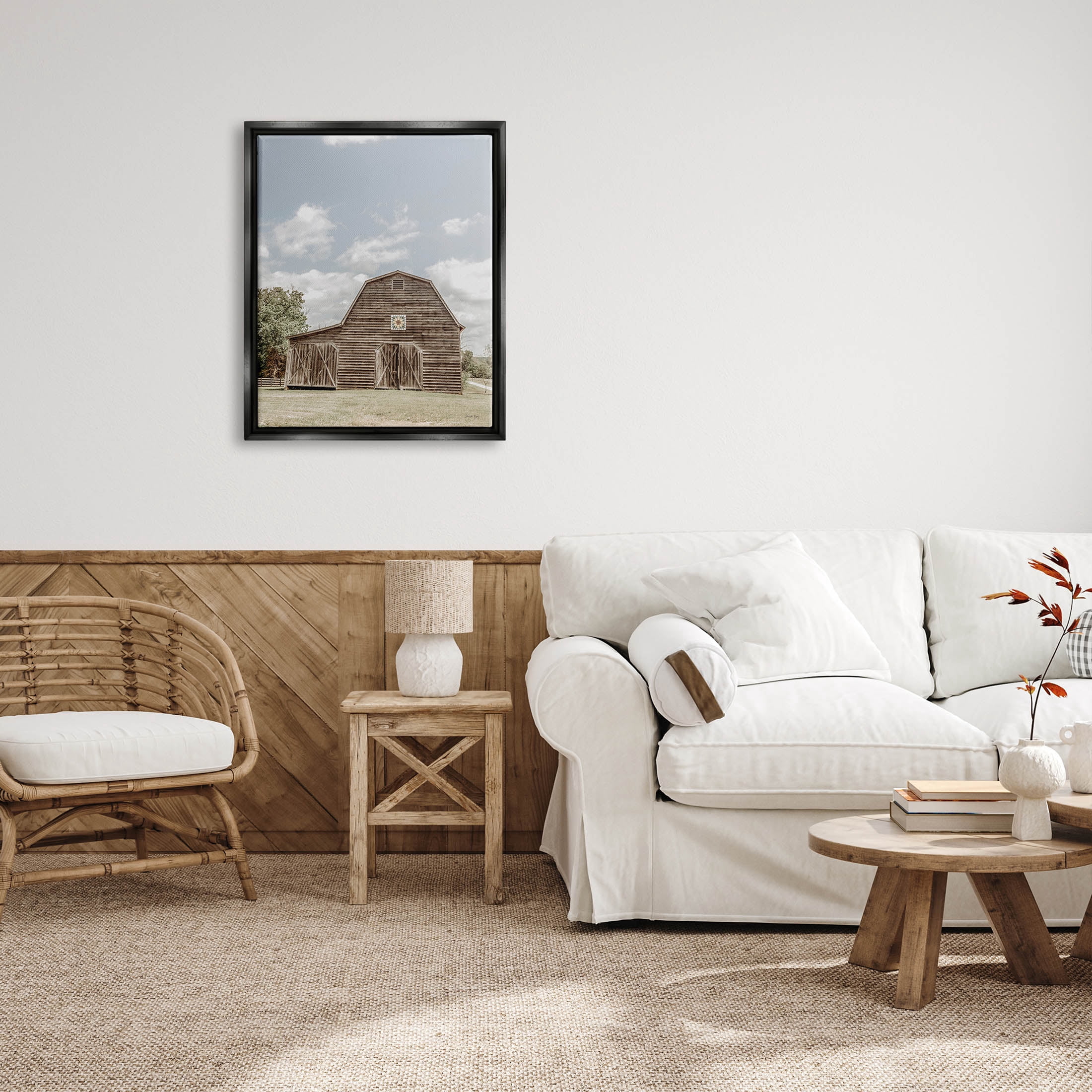 Peaceful Country Barn Farmland Landscape Photograph Jet Black Framed Art Print Wall Art
