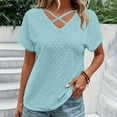 thumbnail image 6 of Giftesty Blouses for Women Dressy Casual Clearance Women's Fashion Solid Color Short-sleeved V-neck Loose Casual Tops, 6 of 8
