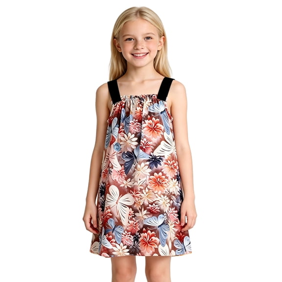 WhouRiu Girls Summer Casual Dresses Floral Print Sleeveless A Line Dress Kids Comfortable Cute Everyday Sundress,1-2 Years